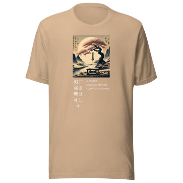 Almond T Shirt - Ha ni tsuyoki-sha wa rei ni suguru (A skilled swordsman has superior manners)