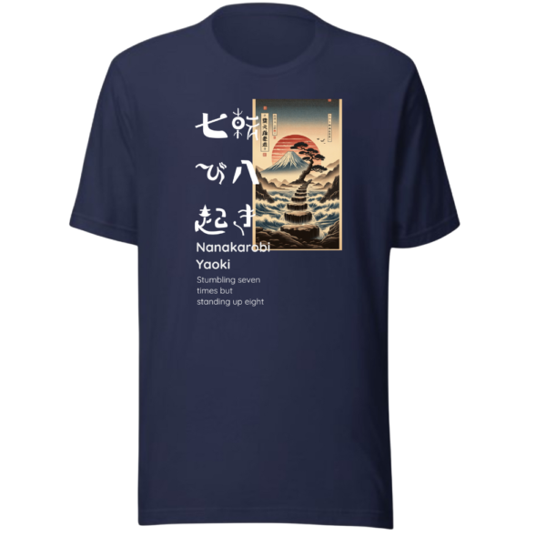 Navy T Shirt - NANAKAROBI YAOKI (STUMBLING SEVEN TIMES BUT STANDING UP EIGHT)